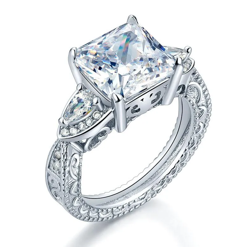 Luxury 925 Sterling Silver Wedding Engagement Ring Vintage 4 Ct Simulated Diamond