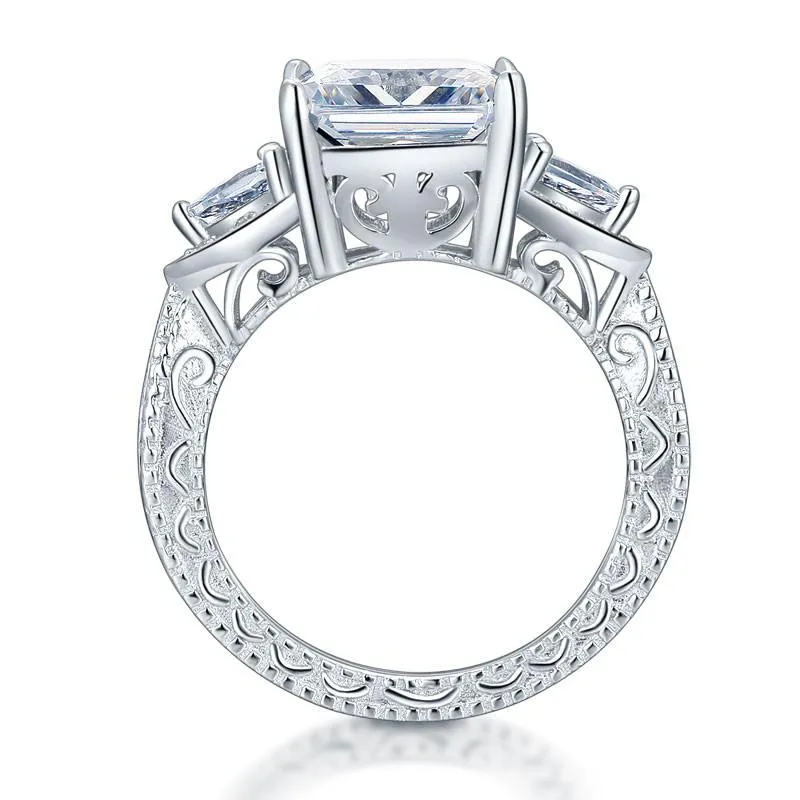 Luxury 925 Sterling Silver Wedding Engagement Ring Vintage 4 Ct Simulated Diamond
