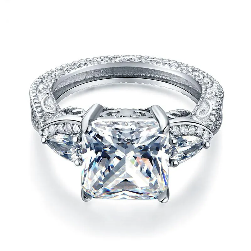 Luxury 925 Sterling Silver Wedding Engagement Ring Vintage 4 Ct Simulated Diamond