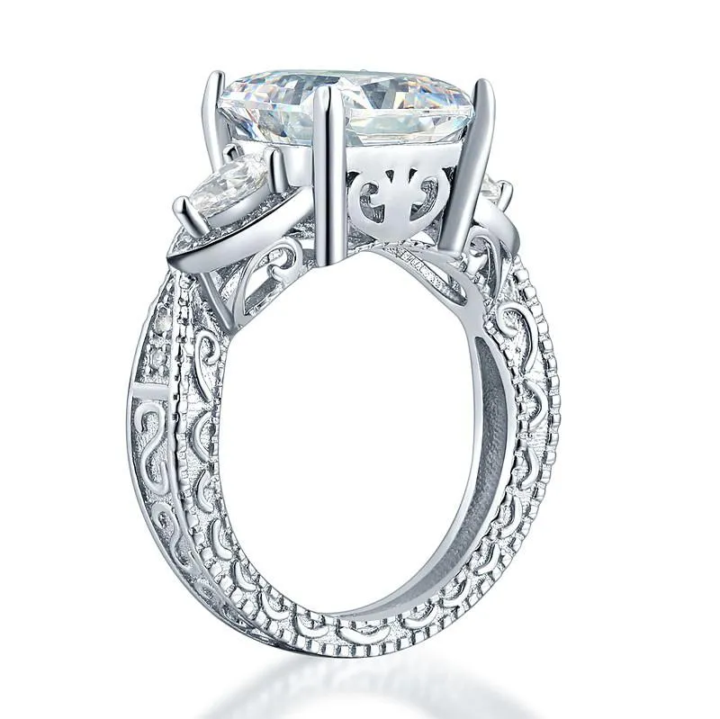 Luxury 925 Sterling Silver Wedding Engagement Ring Vintage 4 Ct Simulated Diamond