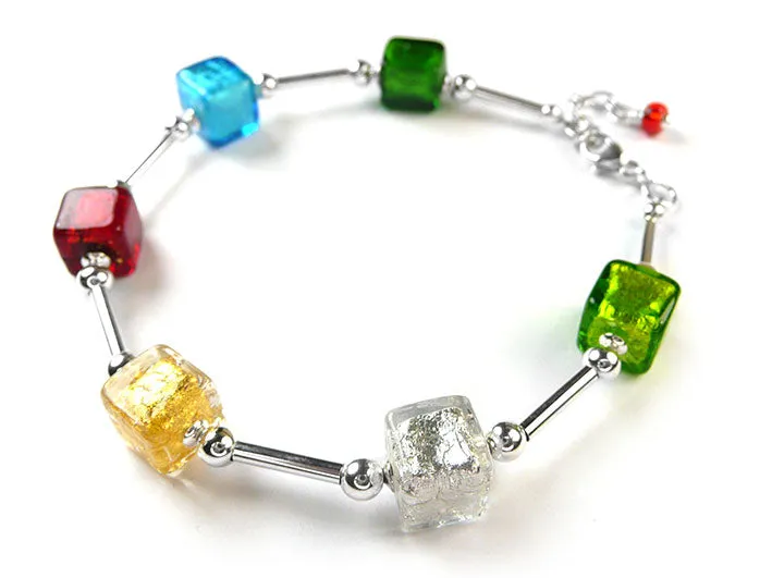 Murano Glass Cube Bracelet - Multi