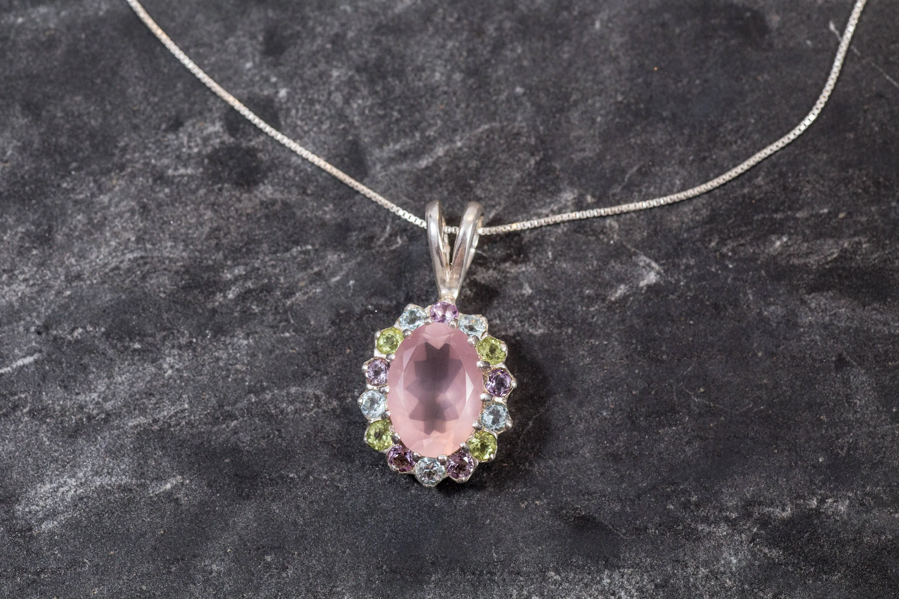 Pink Quartz Necklace - Rose Quartz Pendant - Princess Diana Necklace