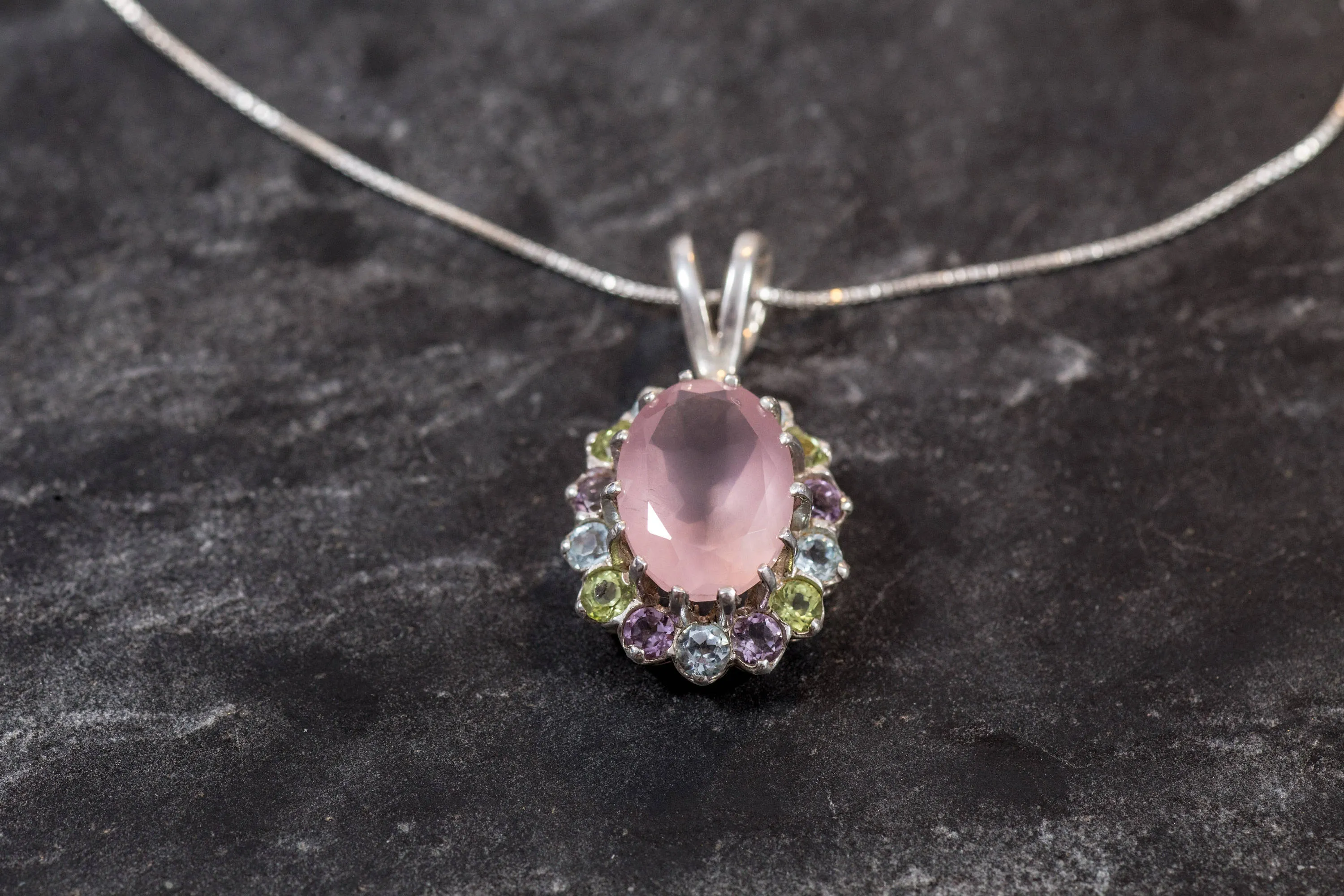 Pink Quartz Necklace - Rose Quartz Pendant - Princess Diana Necklace