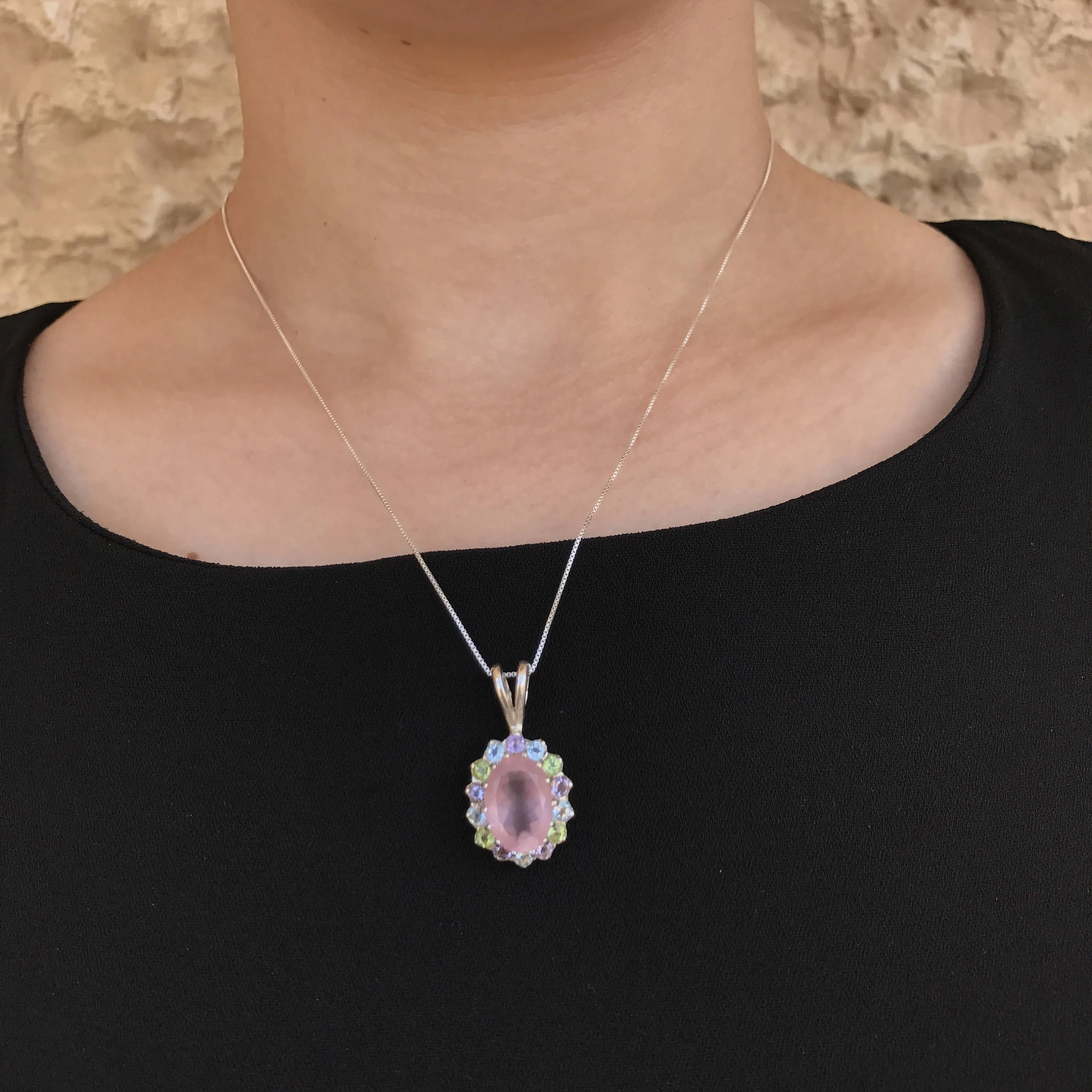 Pink Quartz Necklace - Rose Quartz Pendant - Princess Diana Necklace