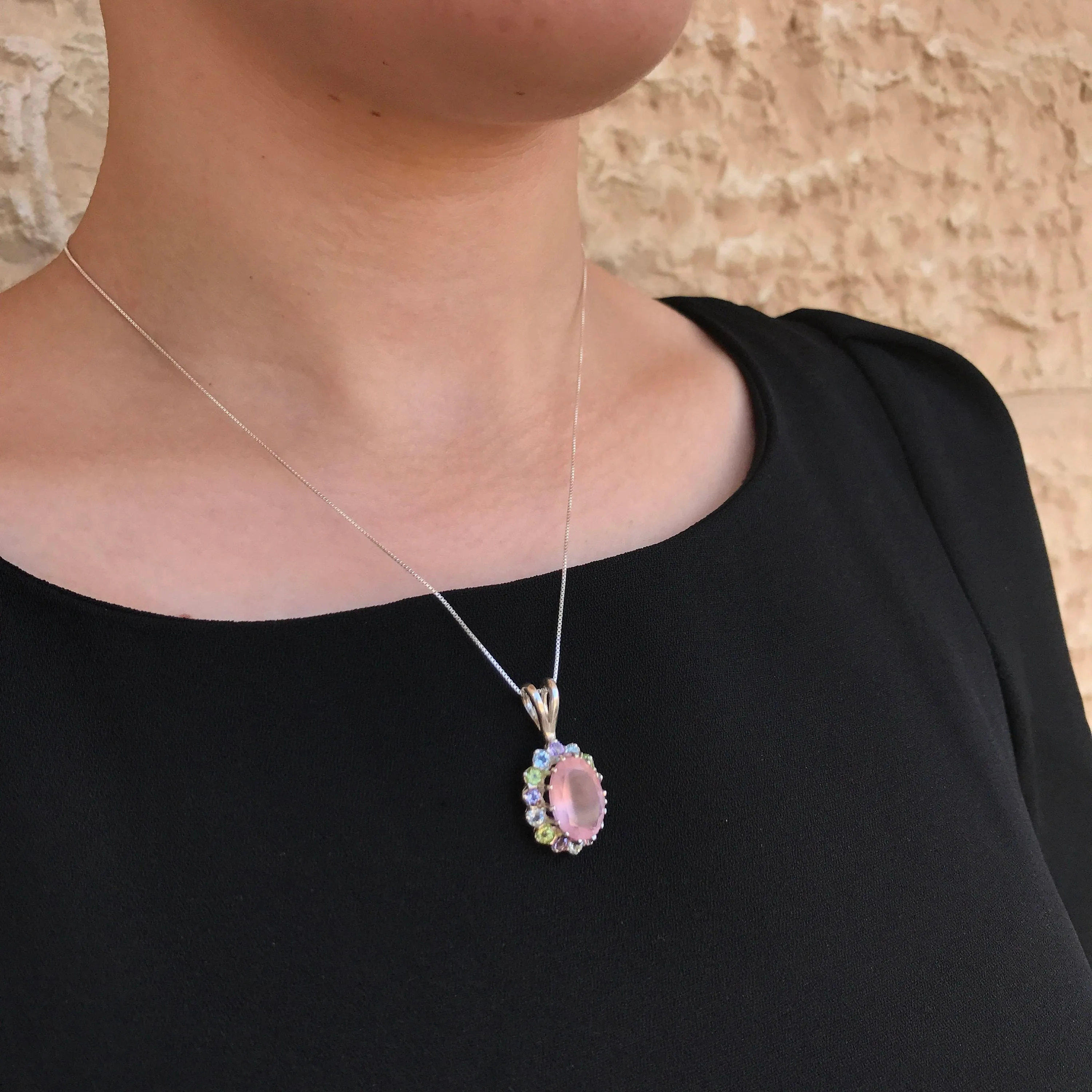 Pink Quartz Necklace - Rose Quartz Pendant - Princess Diana Necklace