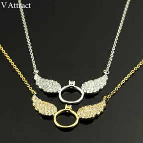 Rose Gold Color Messengers CZ Angel Wing Statement Necklace Women 2017 New Vintage Jewelry Best Friends Tattoo Choker