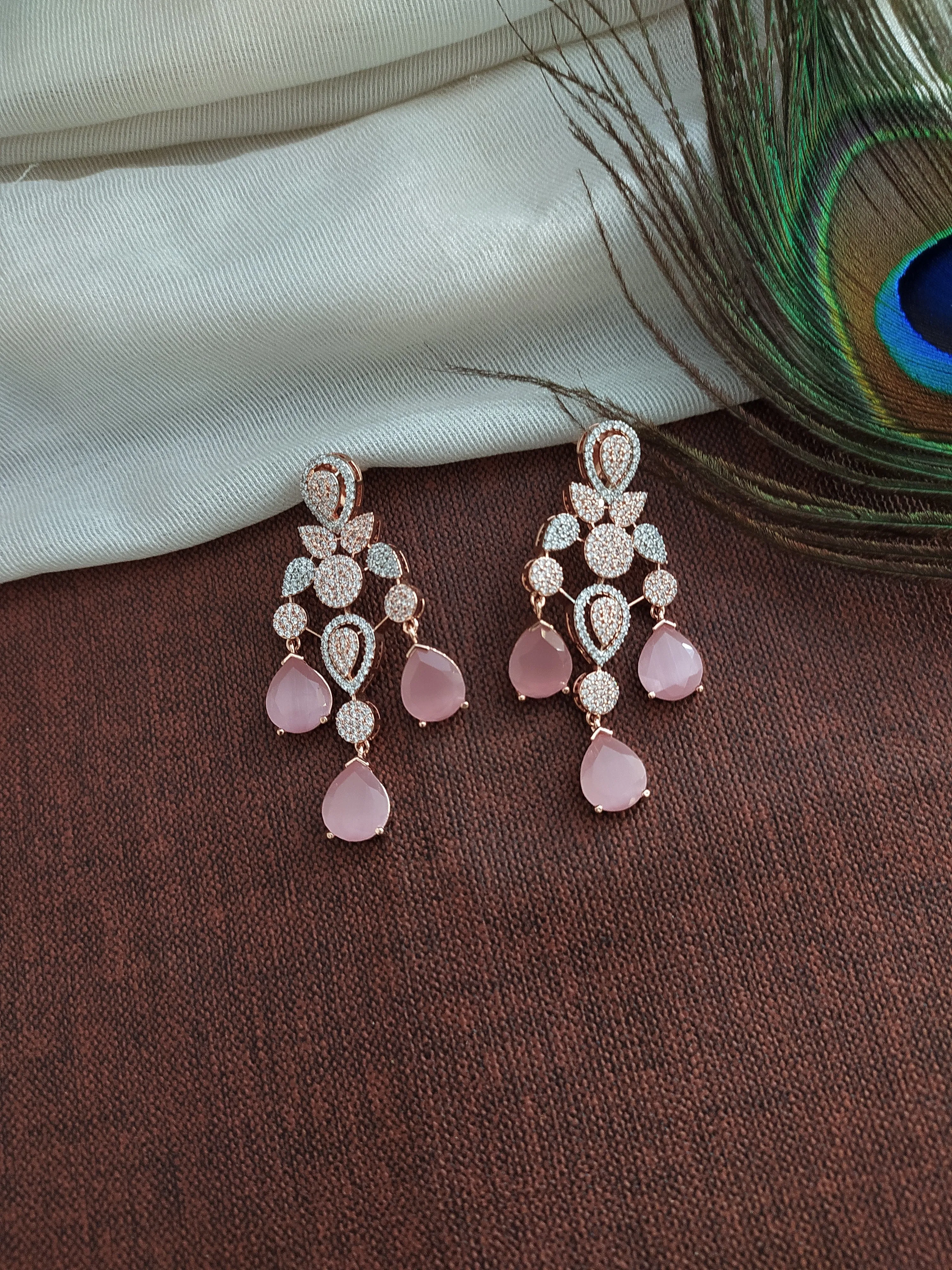 Rose-gold Zircon Necklace Set in Mint & Baby Pink Color