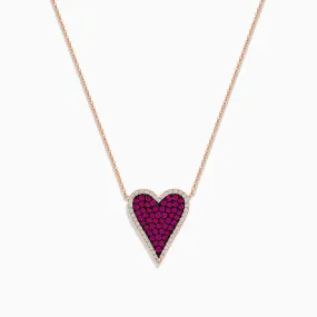 Ruby Royale 14K Rose Gold Pave Ruby Heart Pendant Necklace