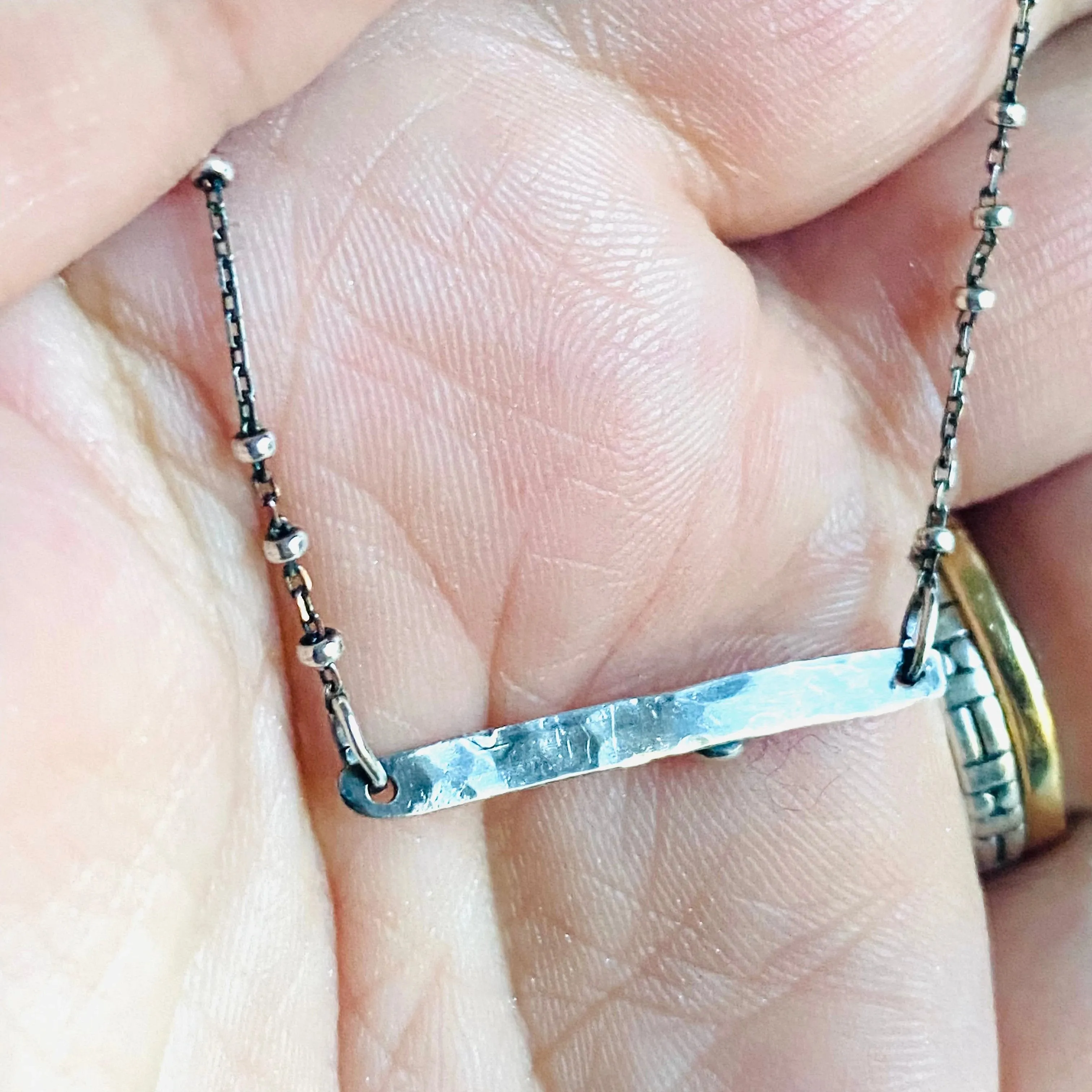 Ruby Silver Bar Necklace, Fringe Necklace Ruby Zoisite Gem Necklace, Tag Necklace
