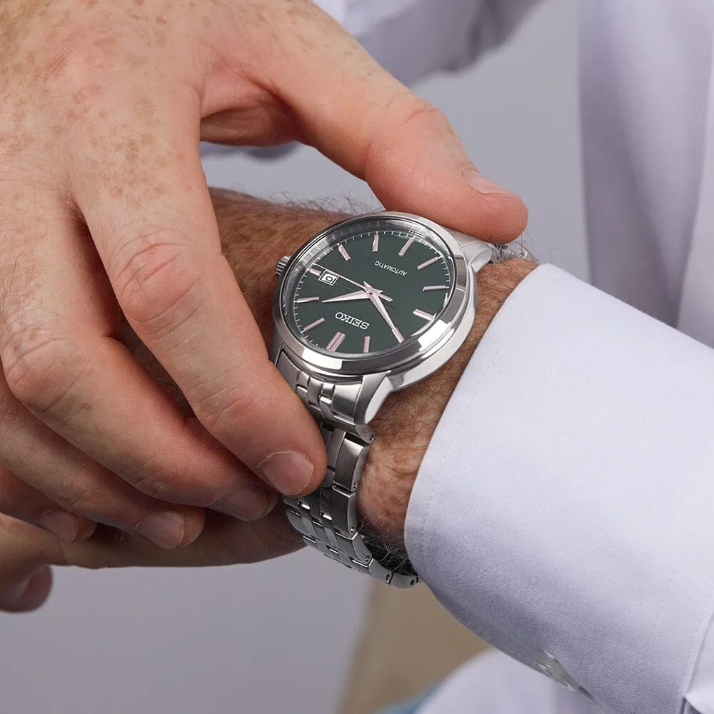 Seiko Silver and Green Men's Analogue Watch SRPH89K