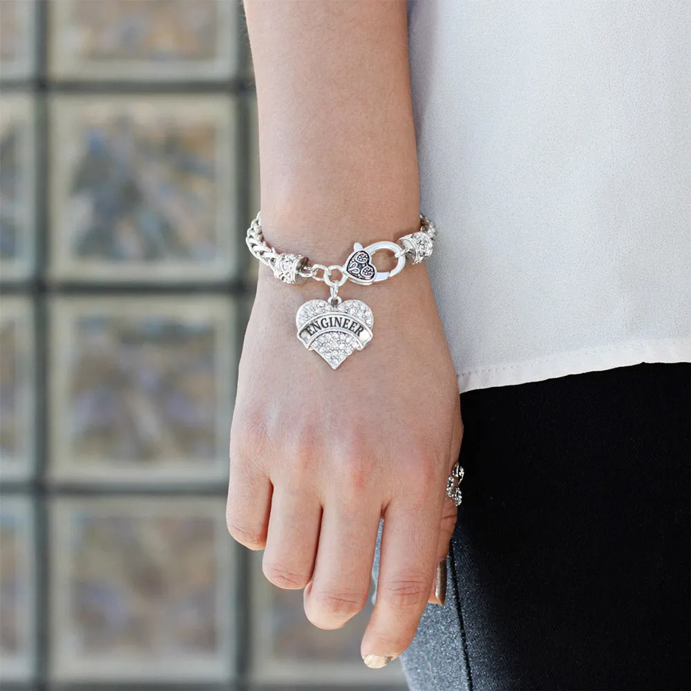 Silver Engineer Pave Heart Charm Braided Bracelet