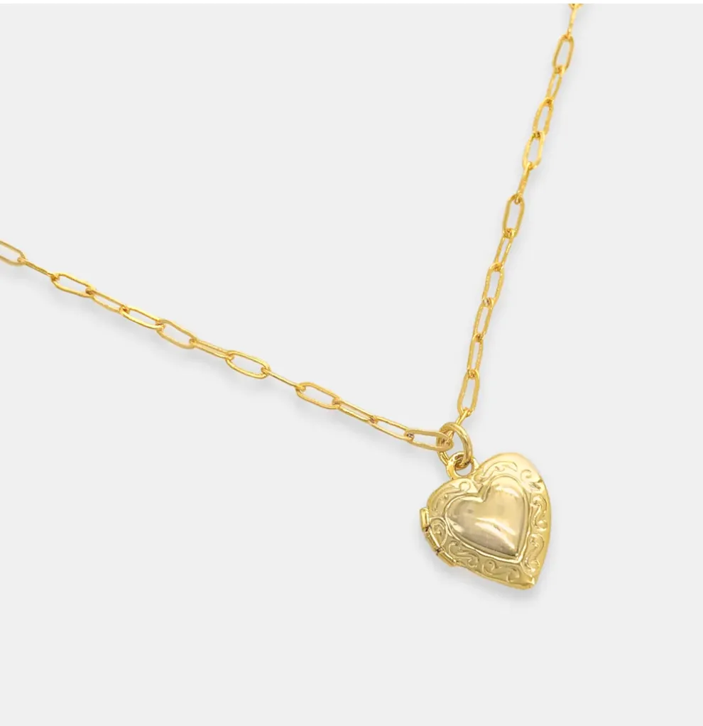 Silver Heart Locket Necklace 14k Gold Plated