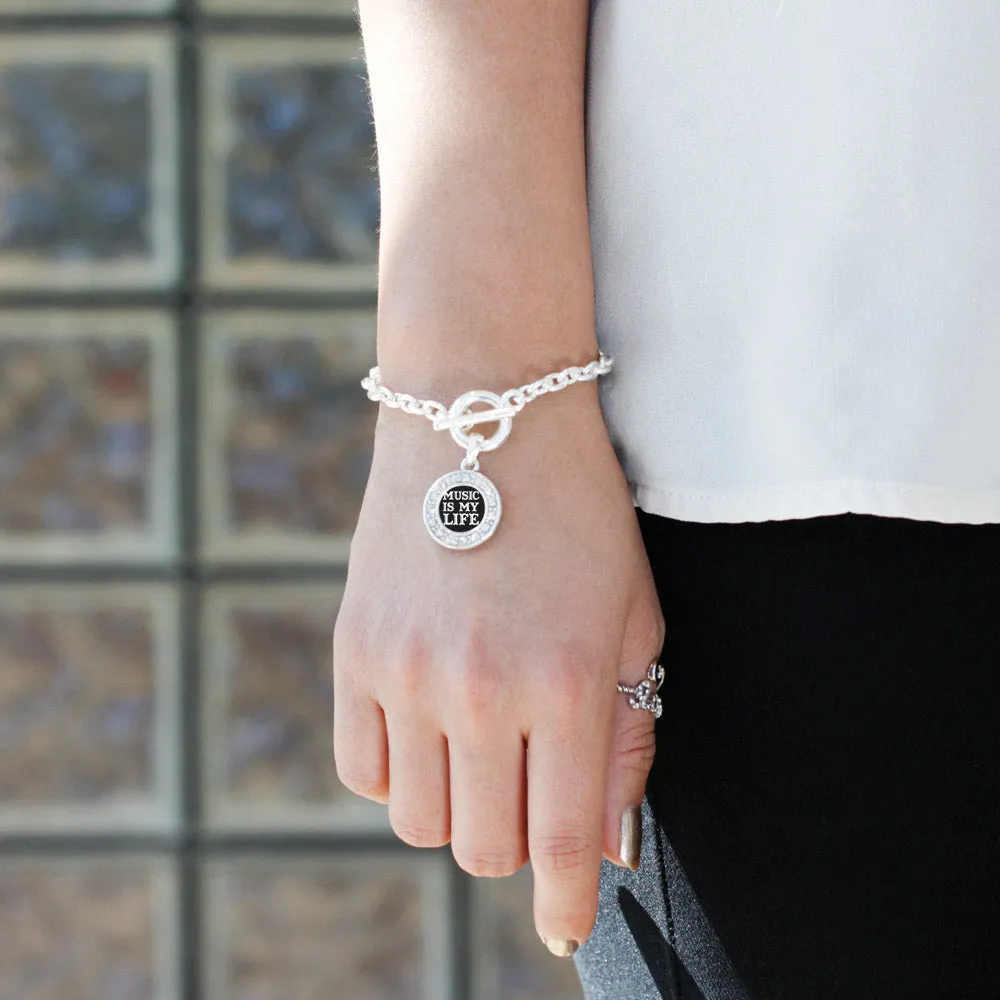 Silver Music Is My Life Circle Charm Toggle Bracelet