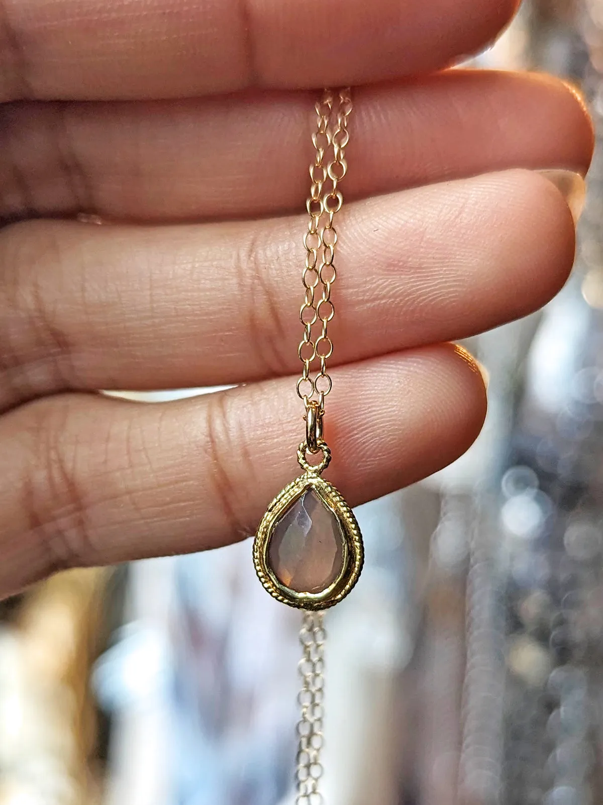 Susan Rifkin Gold Ornate Charm Necklace - Teardrop (Multiple Colors!)