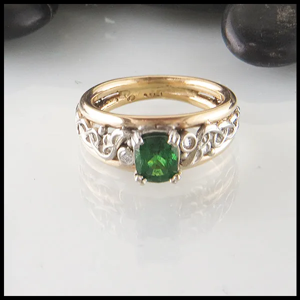 Tsavorite Cushion Custom Ring in Gold