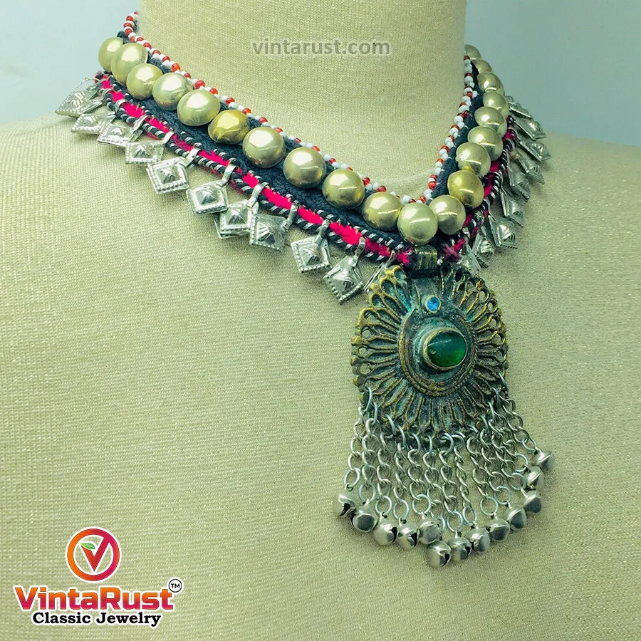 Turkmen Style Necklace With Dangling Tassels