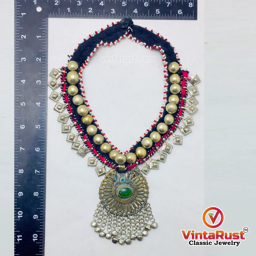 Turkmen Style Necklace With Dangling Tassels