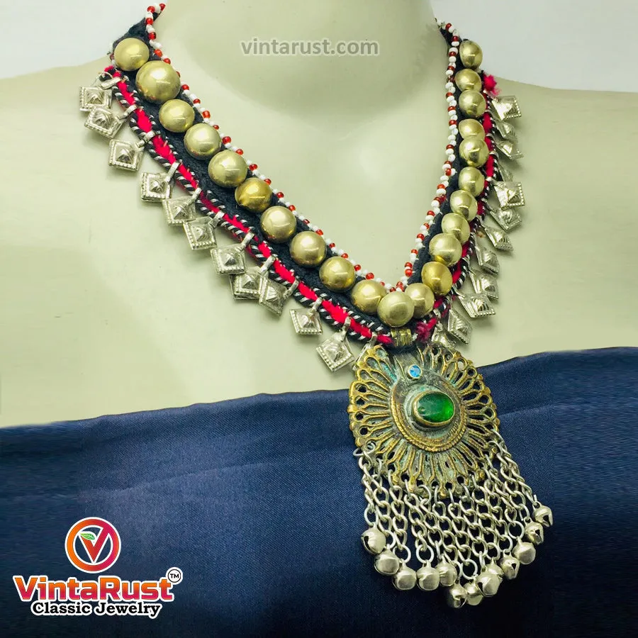 Turkmen Style Necklace With Dangling Tassels
