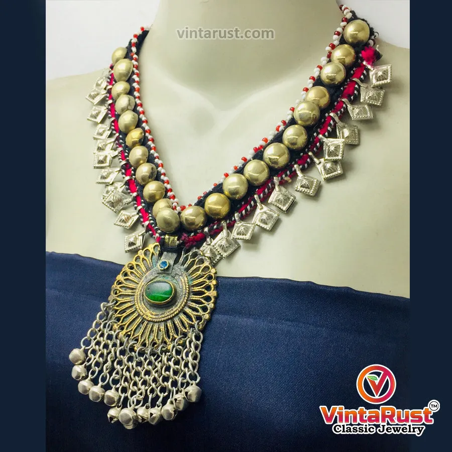Turkmen Style Necklace With Dangling Tassels
