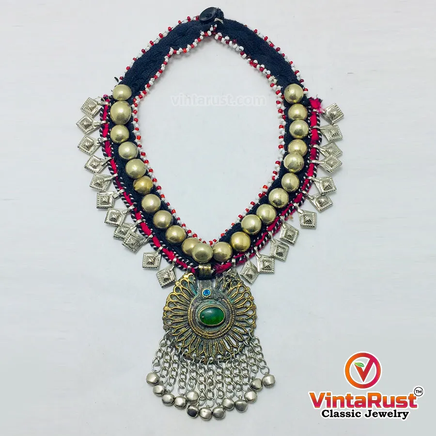 Turkmen Style Necklace With Dangling Tassels