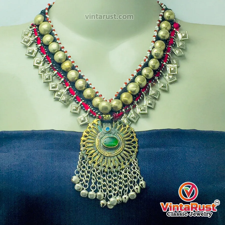Turkmen Style Necklace With Dangling Tassels