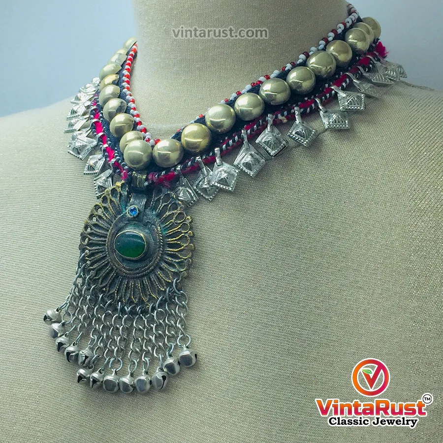 Turkmen Style Necklace With Dangling Tassels