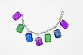 Vintage 1980s Vivid Colorful Charm Bracelet with Large Emerald Cut Drops