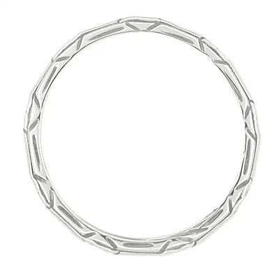 Vintage Inspired Art Deco Floral Geometric Carved Wedding Band in Platinum - SIze 6.5